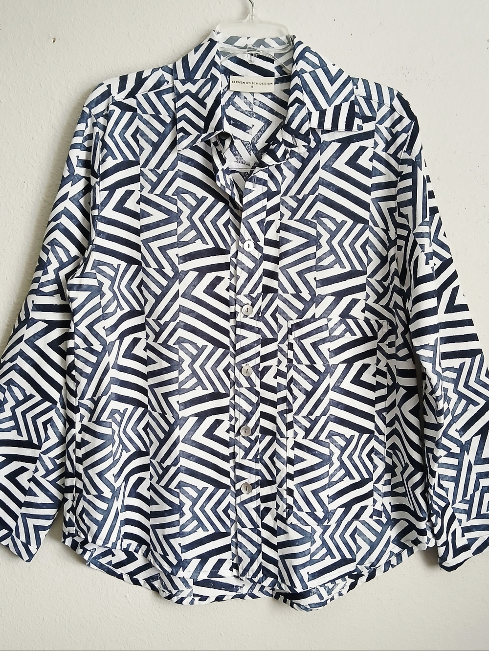 Eleven Stitch Design Navy Striped Linen Top